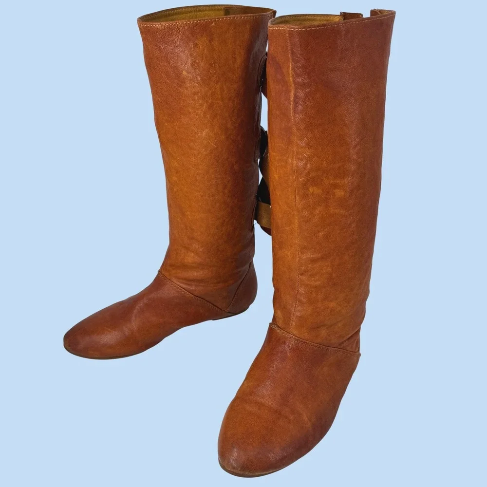 Rare Jeffrey Campbell Snake Leather Tall Boots Women 6 Cognac D Ring Western